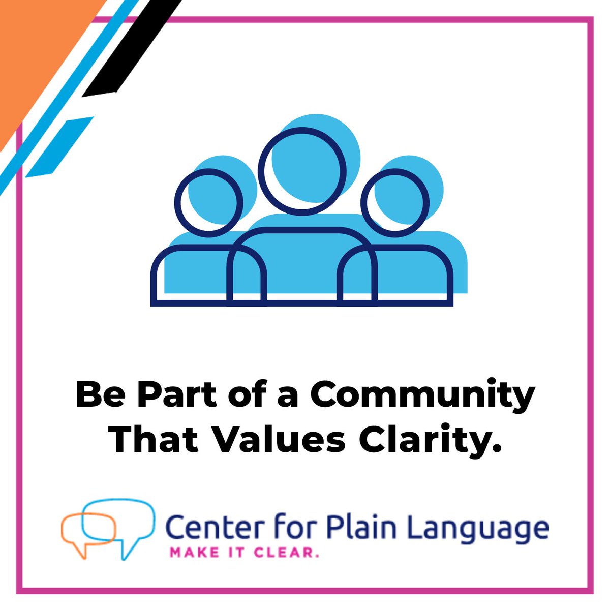 Clear communication helps people make better decisions.

Join the Center for Plain Language and connect with a community working for more accessible, inclusive info.

Learn more: bit.ly/4j3DKAH

#PlainLanguage #JoinUs #EquityThroughClarity #ClearCommunication