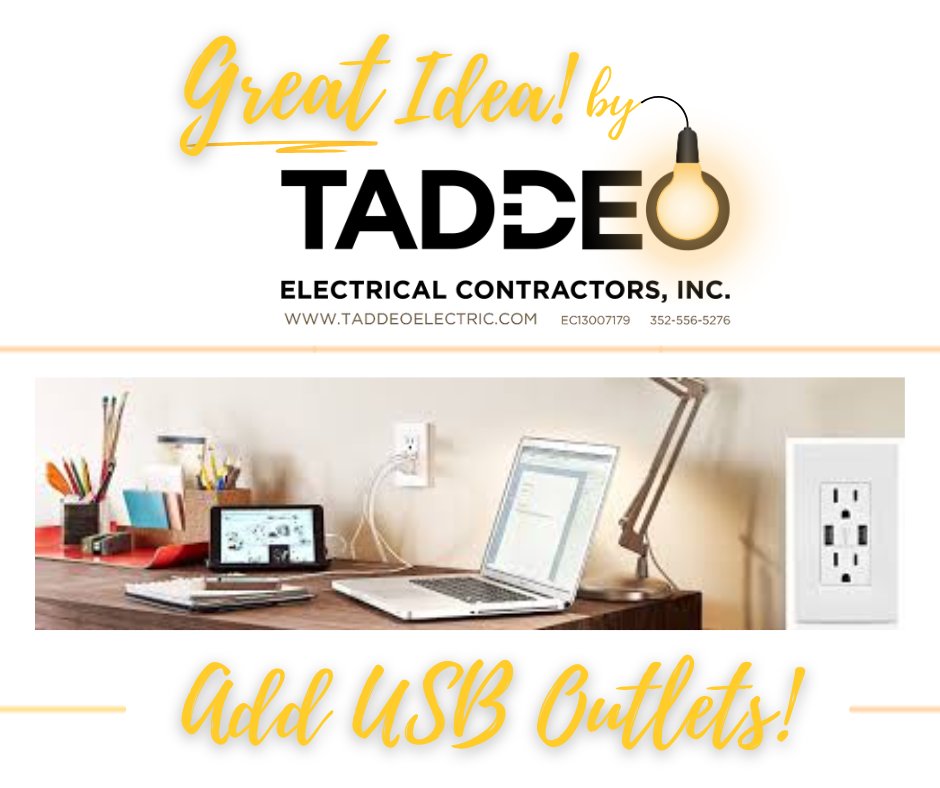 TaddeoElectric's tweet image. Upgrade your space with USB outlets for hassle-free charging! No more bulky adapters—just sleek, efficient convenience. Perfect for any room! Call Taddeo to make your home future-ready. 📞🔌 #TaddeoElectric #USBOutlets #SmartHome #GreatIdeaTaddeo