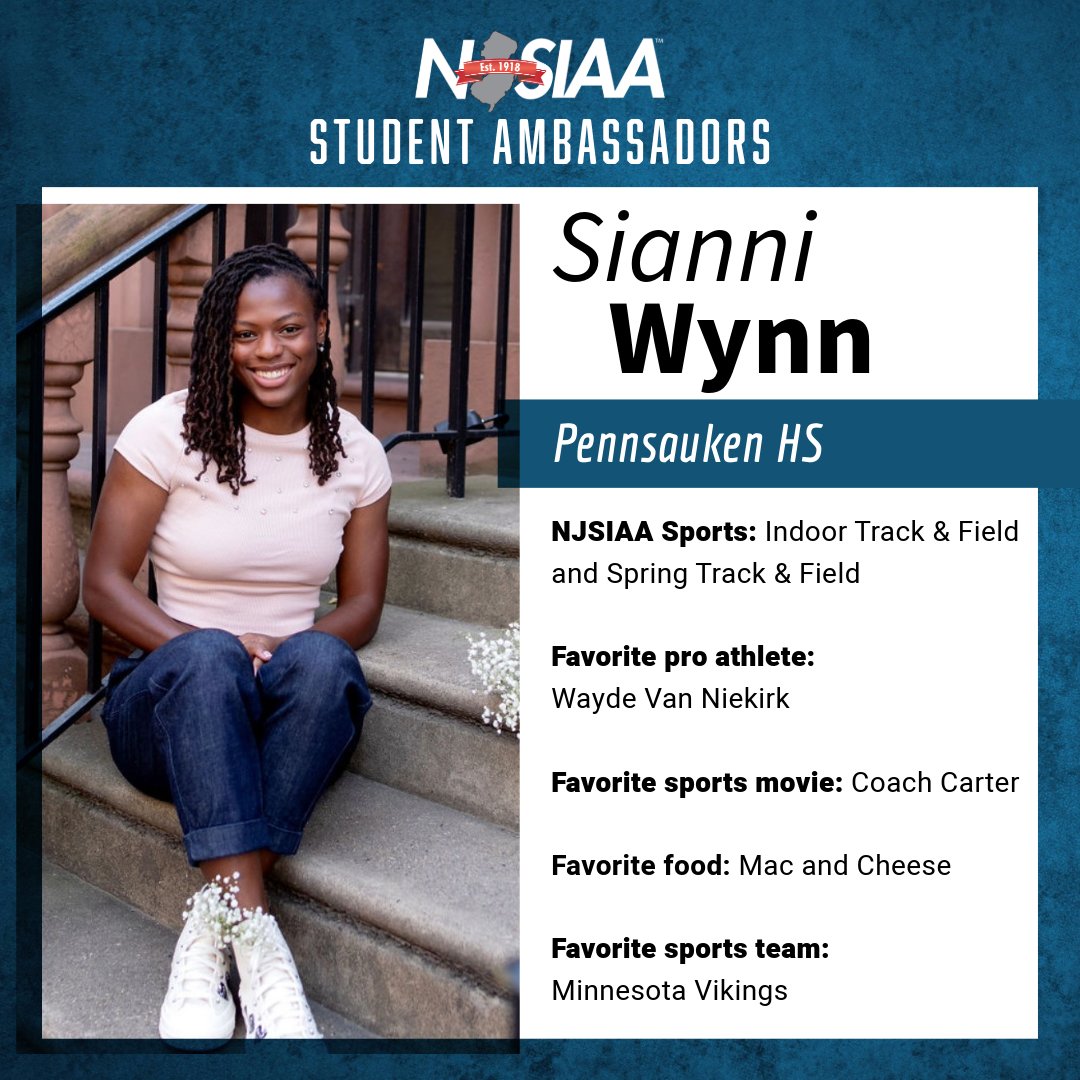 NJSIAA (@njsiaa) on Twitter photo NJSIAA is excited to welcome its new class of Student Ambassadors. Get to know a little bit about Student Ambassador, Sianni Wynn. NJSIAA is happy to have you on board! <a href="/PennsaukenAD/">Pennsauken High School Athletics</a> NJSIAA is excited to welcome its new class of Student Ambassadors. Get to know a little bit about Student Ambassador, Sianni Wynn. NJSIAA is happy to have you on board! <a href="/PennsaukenAD/">Pennsauken High School Athletics</a>
