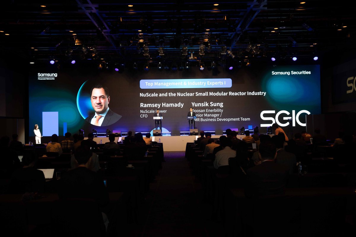 NuScale CFO Ramsey Hamady was joined onstage by Doosan Enerbility's Yunsik Sung at the Samsung Global Investor Conference in Seoul, South Korea on May 16, 2025. They discussed the importance of the NuScale and Doosan relationship in manufacturing the NuScale Power Module™.