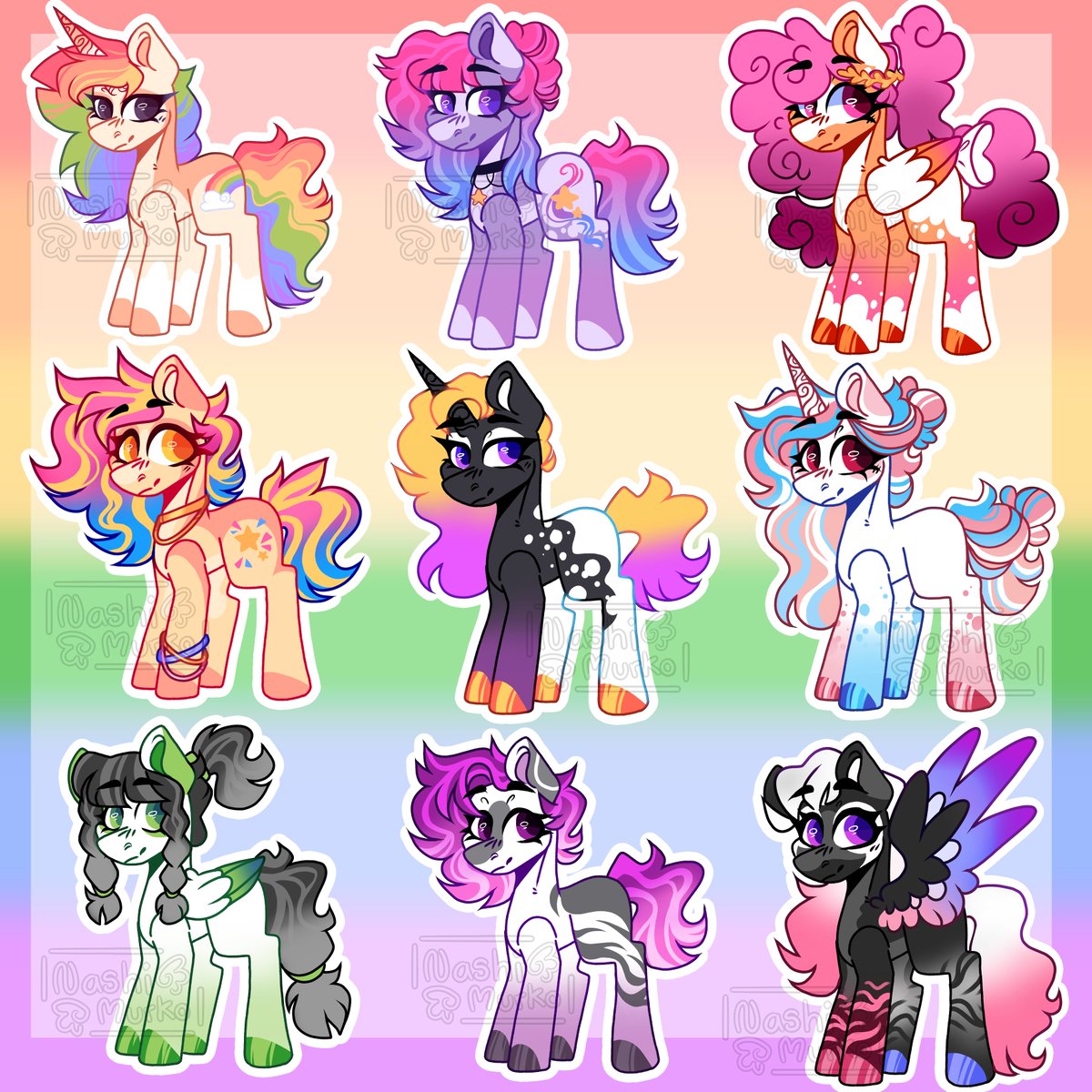 PRIDE MONTH INSPIRED ADOPTABLE BATCH! 🏳️‍🌈

🌟All Available Here - ko-fi.com/nashimurko

✨╰┈ • ┈ ┈ ୨୧ ┈┈ • ┈╯✨
⭐️interactions appreciated ⭐️

#MLP #mlpadopt #mlpadoptable #pridemonth #mylittlepony #mylittleponyadopt  #ponyadopt #ponyadoptable #mlpfanart