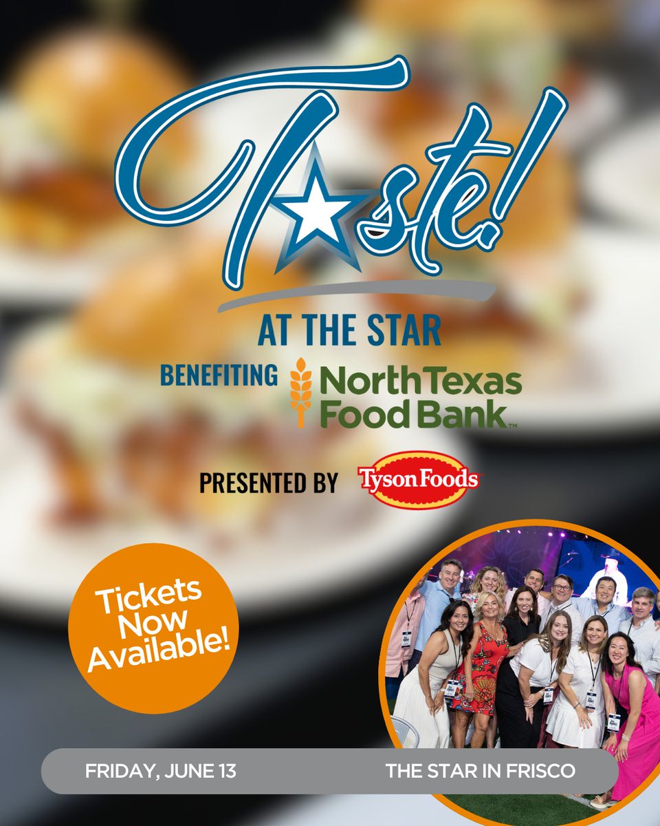 North Texas Food Bank (@ntfb) on Twitter photo š£ Taste! At The Star, presented by <a href="/TysonFoods/">Tyson Foods</a>, is on Friday, June 13! Fight child hunger by joining us for an unforgettable evening featuring live entertainment and gourmet tastings from top restaurants. šļø Limited tickets are available now! bit.ly/tasteatthestar š£ Taste! At The Star, presented by <a href="/TysonFoods/">Tyson Foods</a>, is on Friday, June 13! Fight child hunger by joining us for an unforgettable evening featuring live entertainment and gourmet tastings from top restaurants. šļø Limited tickets are available now! bit.ly/tasteatthestar