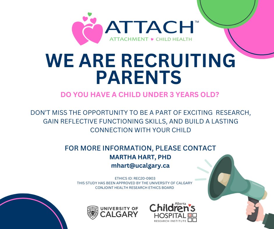 ATTACH™ (Attachment and Child Health) Program (@attachprogram) on Twitter photo 🌟 Now Recruiting! Join 100 families for research on the ATTACH program. Contact Dr. Martha Hart at mhart@ucalgary.ca. #ChildDevelopment #ParentingSupport #MentalHealthMatters #ReflectiveParenting #ATTACH #PublicHealth #EarlyIntervention #ResearchToPractice 🌟 Now Recruiting! Join 100 families for research on the ATTACH program. Contact Dr. Martha Hart at mhart@ucalgary.ca. #ChildDevelopment #ParentingSupport #MentalHealthMatters #ReflectiveParenting #ATTACH #PublicHealth #EarlyIntervention #ResearchToPractice