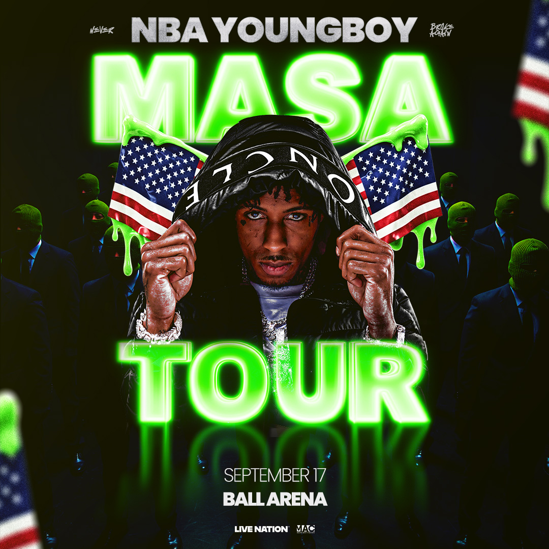 Live Nation Colorado (@livenationco) on Twitter photo The wait is over! Tickets are on sale now for NBA YoungBoy at <a href="/ballarenadenver/">Ball Arena</a> on September 17th! Don’t miss when the MASA TOUR lights up Denver slime green 🟢
Grab tickets now at livemu.sc/459ZcRg 🎫 The wait is over! Tickets are on sale now for NBA YoungBoy at <a href="/ballarenadenver/">Ball Arena</a> on September 17th! Don’t miss when the MASA TOUR lights up Denver slime green 🟢
Grab tickets now at livemu.sc/459ZcRg 🎫