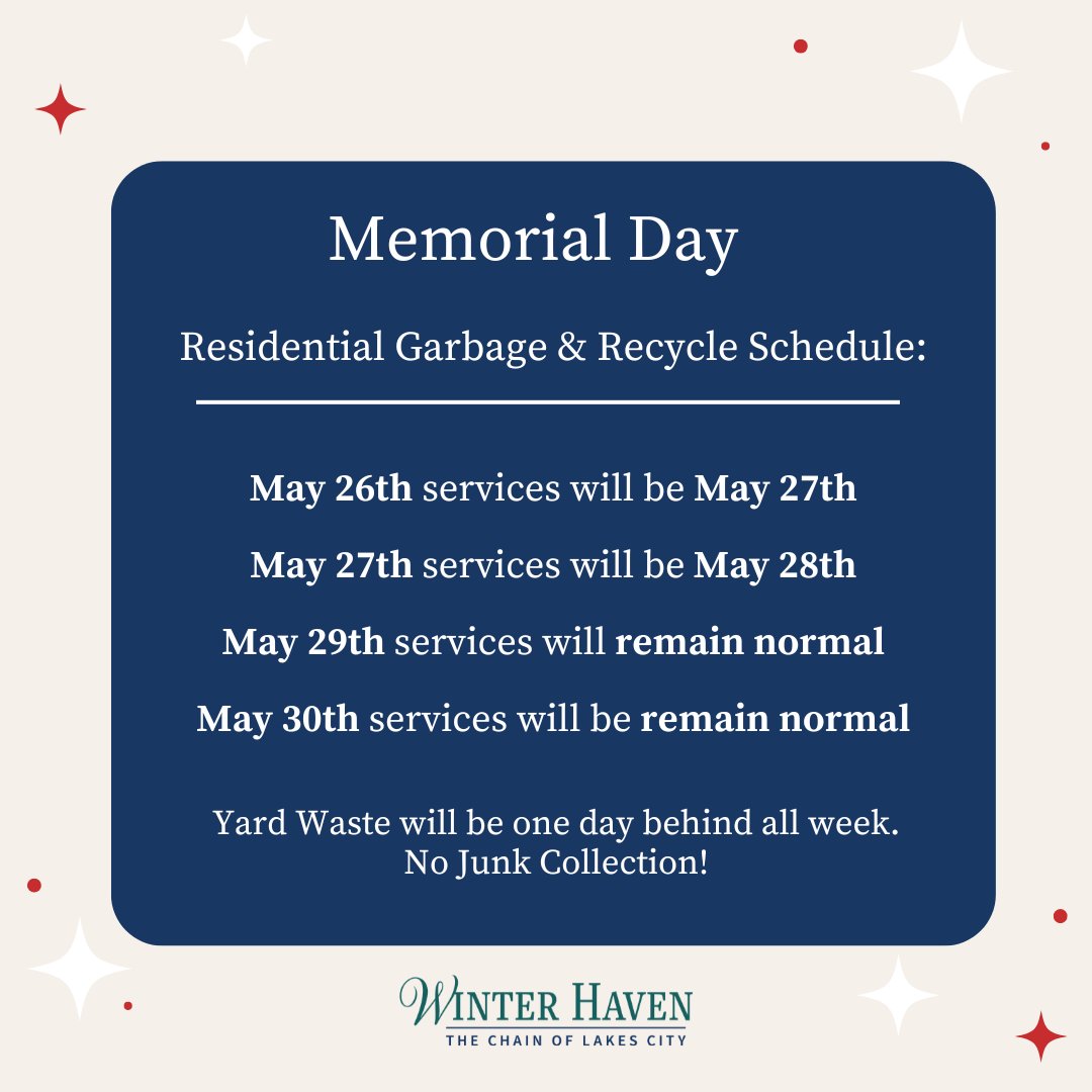 Please be advised that there will be a change to the Solid Waste Pickup schedule due to the upcoming Holiday!