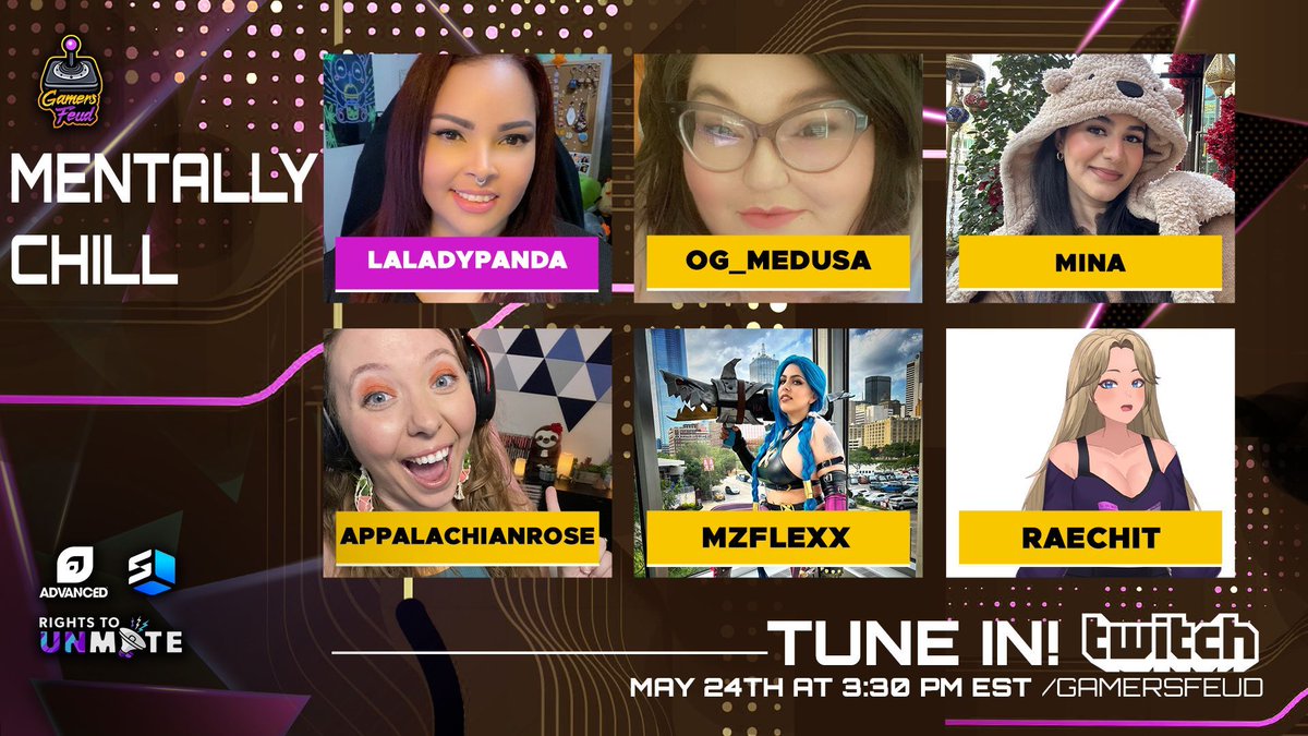 Gamers Feud (@gamersfeud) on Twitter photo Make sure you don't rage, and just breathe to be extra calm...Introducing Mentally Chill
💎 <a href="/LaLadyPanda/">LLP goes to Boston! PAX BDAY! (they/she)</a>
💎 <a href="/AppRose_TTV/">AppalachianRose</a>
💎 <a href="/ogmedusagaming/">✨ OG Medusa ✨</a>
💎 <a href="/Meenuhhh_/">mina 🧸</a>
💎 <a href="/rae_chit/">raechit 💜 ⭐</a>
💎 <a href="/FlexxMz/">MzFlexx</a> Make sure you don't rage, and just breathe to be extra calm...Introducing Mentally Chill
💎 <a href="/LaLadyPanda/">LLP goes to Boston! PAX BDAY! (they/she)</a>
💎 <a href="/AppRose_TTV/">AppalachianRose</a>
💎 <a href="/ogmedusagaming/">✨ OG Medusa ✨</a>
💎 <a href="/Meenuhhh_/">mina 🧸</a>
💎 <a href="/rae_chit/">raechit 💜 ⭐</a>
💎 <a href="/FlexxMz/">MzFlexx</a>