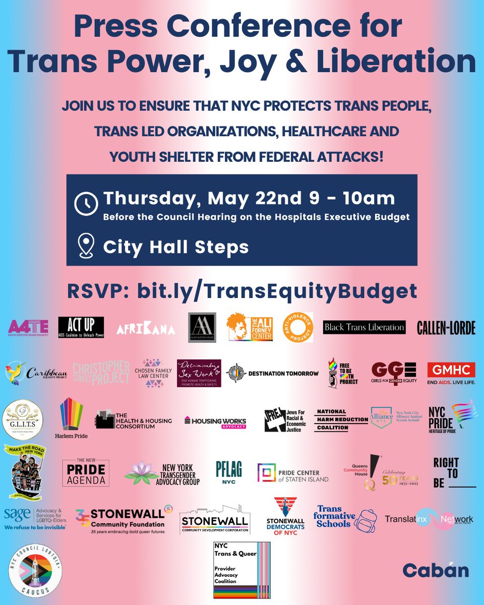 As NYC finalizes its FY26 budget, trans-led &amp; allied orgs are calling on City leaders to make long-overdue investments in the safety, health, &amp; well-being of TGNC New Yorkers &amp; TGNC-led organizations, especially as the federal gov escalates attacks on trans health &amp; autonomy.
