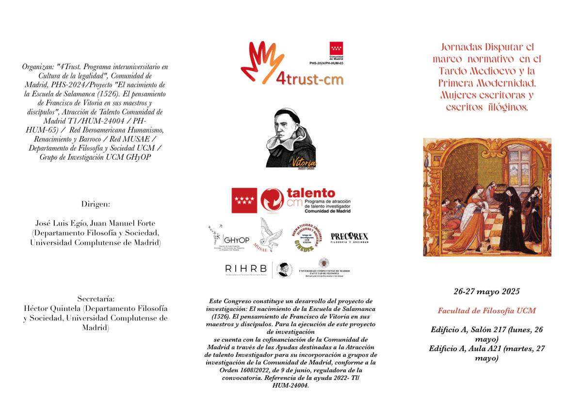 FiloSociedadUCM's tweet image. Jornadas
Disputar el marco normativo en el Tardo Medioevo y la Primera Modernidad
🗓️26 y 27 de mayo
🏠 Facultad de Filosofía UCM
Cartel y programa, aquí 👇👇👇