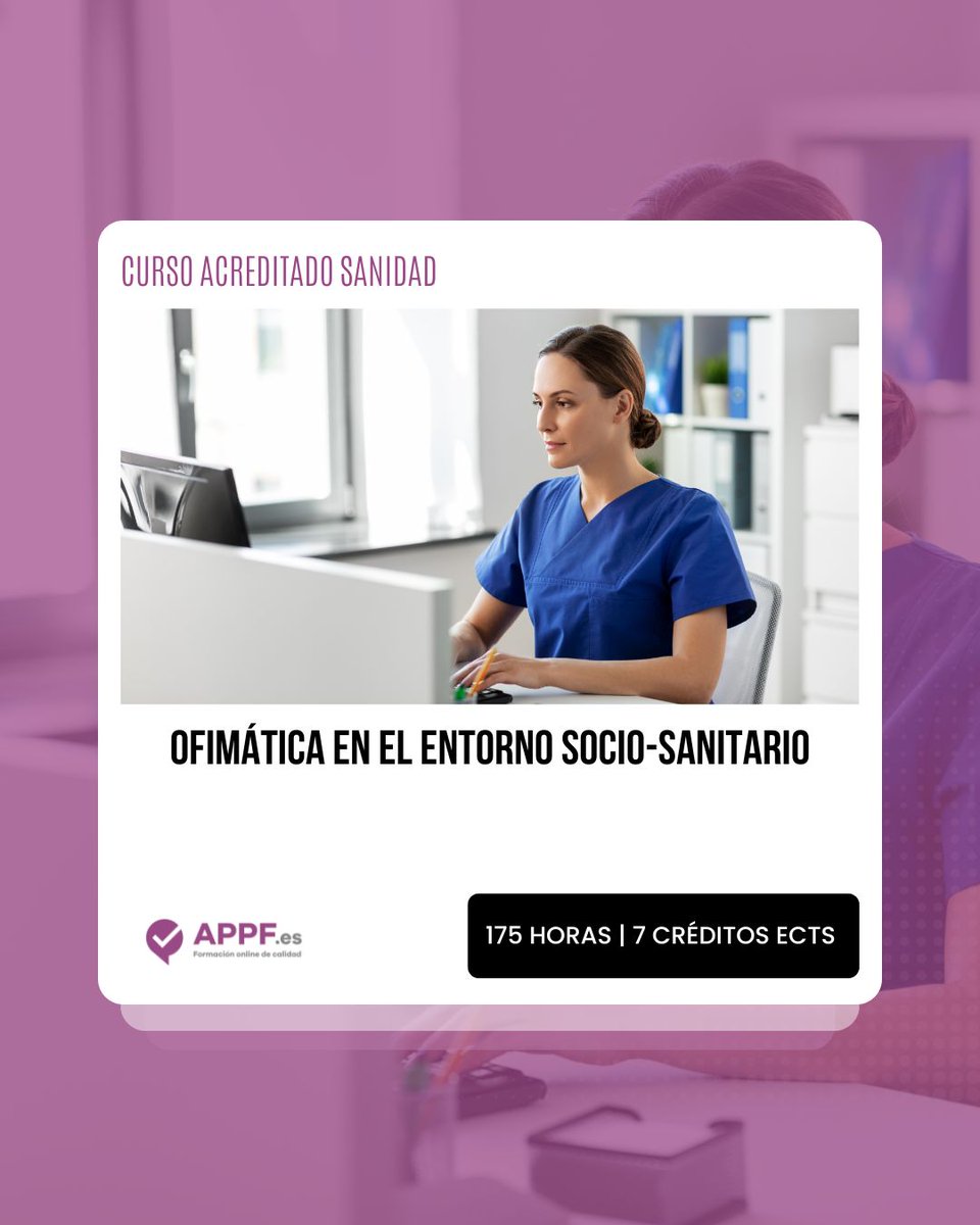 📎 Curso de ofimática para personal NO sanitario
💻 Word, Excel, PowerPoint y software libre
🎓 175h · 7 ECTS
🎯 Acreditado y válido en oposiciones
💥 Solo 40 €
👉 appf.edu.es

#CursosSanidad #Ofimática #APPF #Oposiciones #CursosOnline