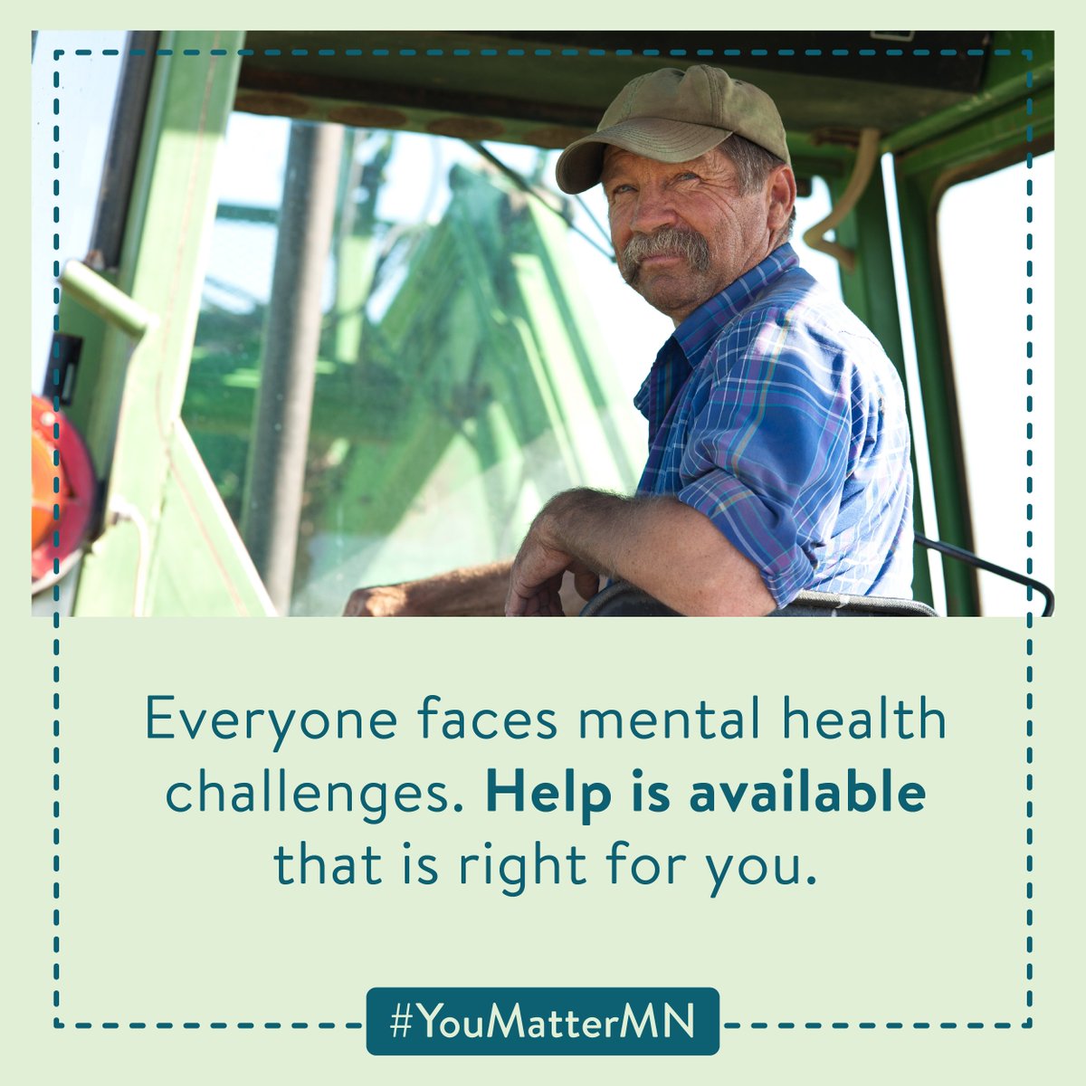 We all face challenges that impact mental health &amp; getting support looks different for everyone. If you or someone you know is feeling overwhelmed:

☎️ Call the MN Farm &amp; Rural Helpline: 833-600-2670 
💻Or visit minnesotafarmstress.com

#YouMatterMN #MentalHealthAwarenessMonth