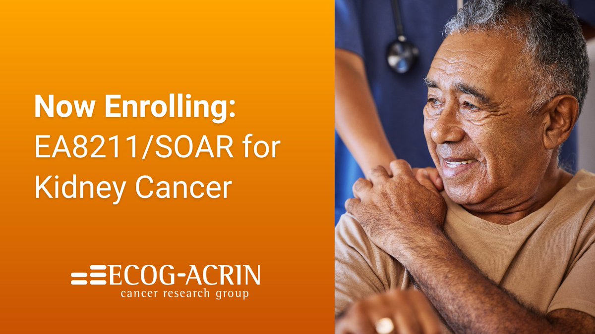 The EA8211/SOAR clinical study is testing a new treatment approach for patients with #KidneyCancer that has spread to 2-5 other places in the body. Learn more: bit.ly/ea8211-study #kcsm