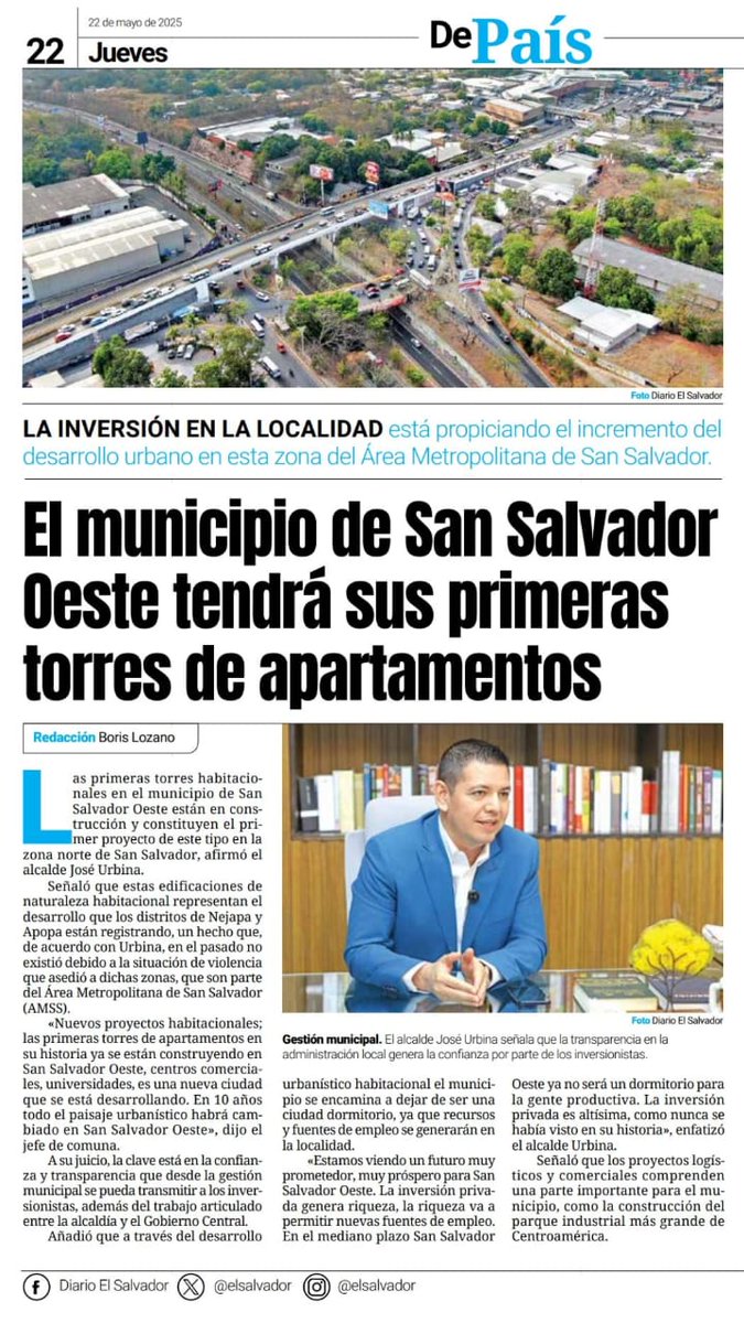 José Urbina 🇸🇻 (@joseurbinasv) on Twitter photo La inversión histórica en San Salvador Oeste es gracias al fuerte clima de seguridad que vive El Salvador con el liderazgo del Presidente <a href="/nayibbukele/">Nayib Bukele</a> La inversión histórica en San Salvador Oeste es gracias al fuerte clima de seguridad que vive El Salvador con el liderazgo del Presidente <a href="/nayibbukele/">Nayib Bukele</a>