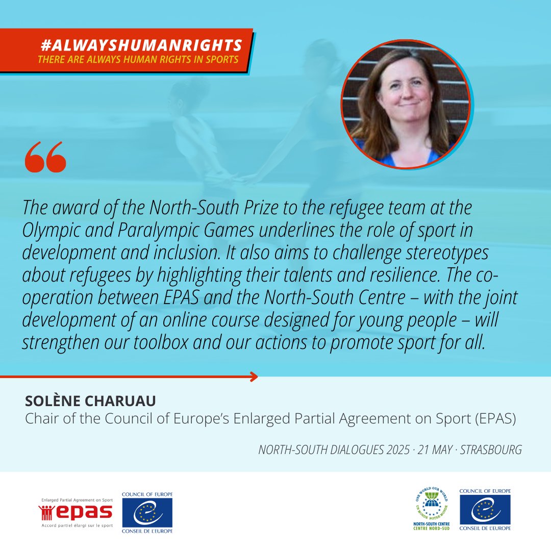 🗨️The North-South Dialogues 2025 took place yesterday in Strasbourg, in teh form of a roundtable on power of sport as a tool for development and inclusion. Experts and stakeholders discussed achievements and what still needs to be done. #alwayshumanrights  coe.int/en/web/north-s…