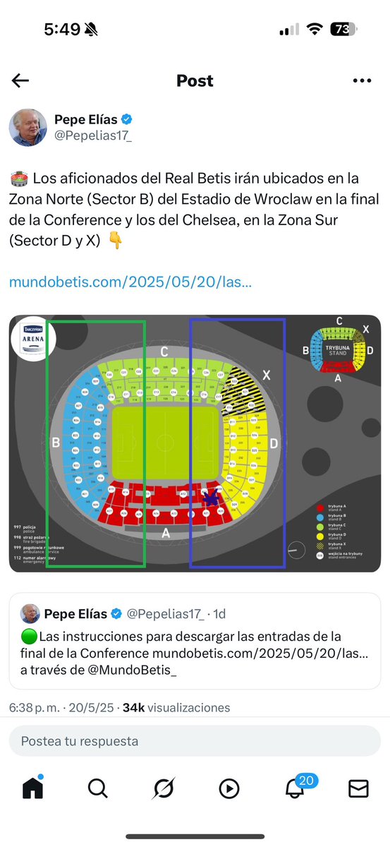 pdiazg4's tweet photo. No me toca el sorteo de la entrada, ni la entrada de socio. Me gasto 190€ en una entrada, me llega hoy (acojonada) y veo que estoy en el putísimo córner. Pero por si fuera poco, me entero por Pepe Elías que estoy al lado de los aficionados del Chelsea. Estoy fatal Loli, gracias. https://t.co/fdkGTLoV0N
