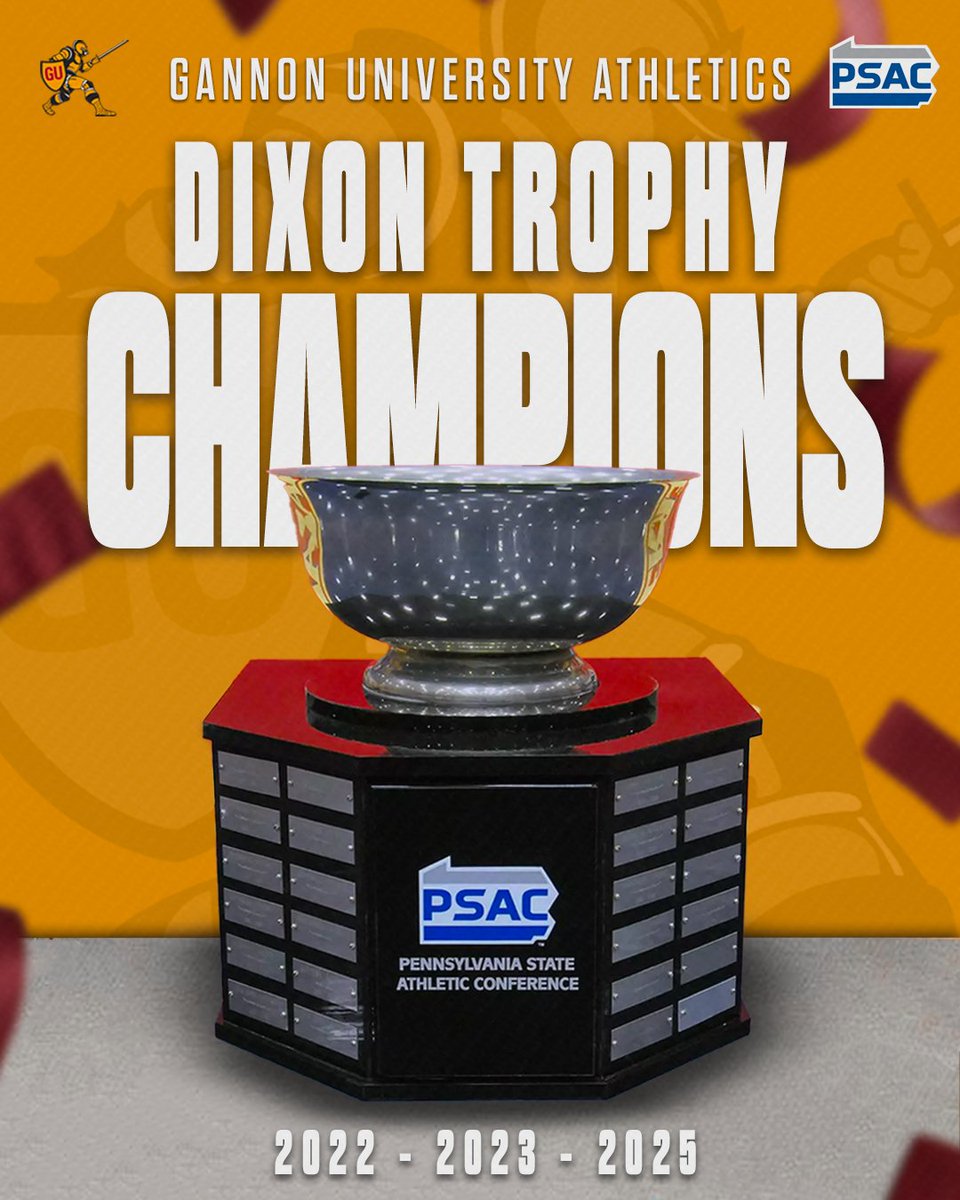 Gannon Athletics (@guknights) on Twitter photo THE TITLE IS COMING HOME 🏆
For the third time in the last four years, Gannon has won the PSAC's prestigious Dixon Trophy! GU was the league’s most successful institution in conference playoff and regular-season finishes. <a href="/PSACsports/">PSAC Sports</a> <a href="/GannonU/">Gannon University</a>
READ⬇️
📰:gannonsports.com/news/2025/5/22… THE TITLE IS COMING HOME 🏆
For the third time in the last four years, Gannon has won the PSAC's prestigious Dixon Trophy! GU was the league’s most successful institution in conference playoff and regular-season finishes. <a href="/PSACsports/">PSAC Sports</a> <a href="/GannonU/">Gannon University</a>
READ⬇️
📰:gannonsports.com/news/2025/5/22…