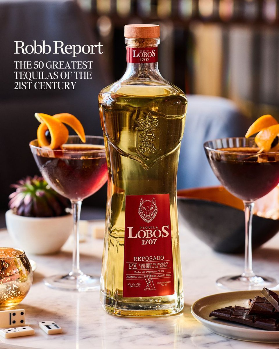 Lobos 1707 Tequila (@lobos1707) on Twitter photo We’re grateful to <a href="/RobbReport/">RobbReport</a> for recognizing Lobos 1707 Reposado among the “50 Greatest Tequilas of the 21st Century.”
Where every pour tells a story - thank you for highlighting the wild heart behind the craft. We’re grateful to <a href="/RobbReport/">RobbReport</a> for recognizing Lobos 1707 Reposado among the “50 Greatest Tequilas of the 21st Century.”
Where every pour tells a story - thank you for highlighting the wild heart behind the craft.