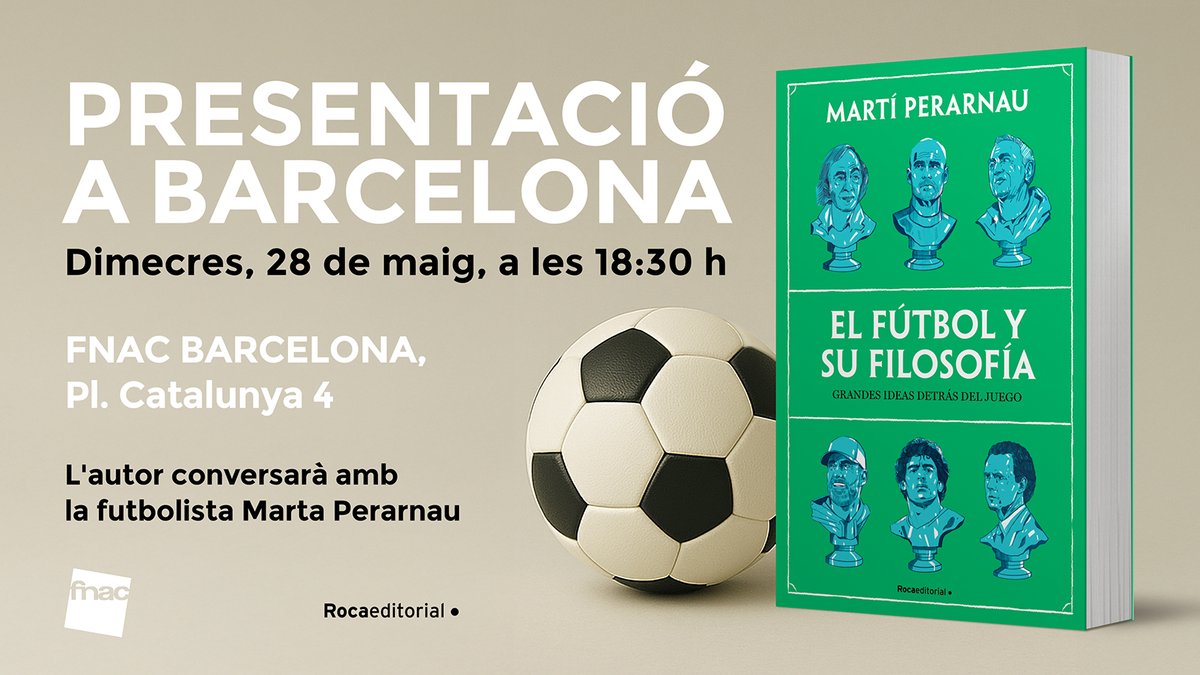 Martí Perarnau (@martiperarnau) on Twitter photo Dimecres vinent presentem a Barcelona el meu nou llibre (El futbol i la seva filosofia).
Ho farem al Fnac de plaça Catalunya (18.30h, entrada lliure).
Hi esteu tots convidats. Serà una conversa amb la <a href="/Marta20Perarnau/">Marta Perarnau</a> futbolista i psicòloga esportiva. Dimecres vinent presentem a Barcelona el meu nou llibre (El futbol i la seva filosofia).
Ho farem al Fnac de plaça Catalunya (18.30h, entrada lliure).
Hi esteu tots convidats. Serà una conversa amb la <a href="/Marta20Perarnau/">Marta Perarnau</a> futbolista i psicòloga esportiva.