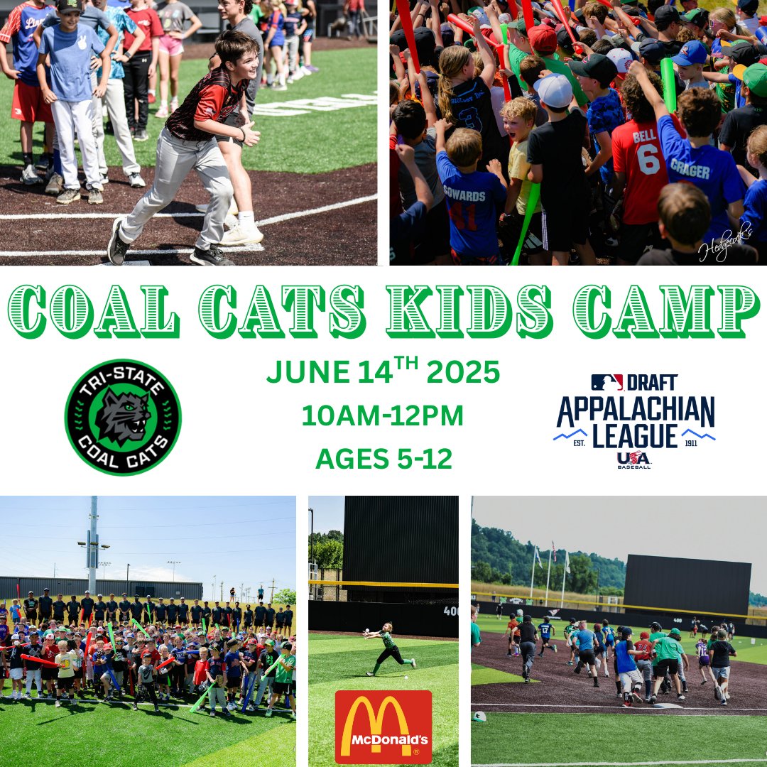 TriStCoalCats's tweet photo. The Coal Cats Kids Camp is back! ⚾️

Last year, 250+ kids joined the fun — now it’s your turn! Kids ages 5–12 will train with future MLB players and make memories that last a lifetime.

👉 Sign up here: https://t.co/HXtGIlYtip https://t.co/njoJm64WI4