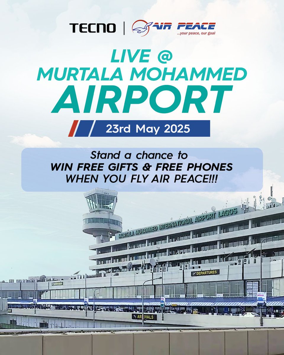 TECNO x Air Peace is taking over Murtala Mohammed Airport TOMORROW! ✈️  

Fly with Air Peace and walk away with TECNO gifts—yes, you could win a phone before takeoff!

Lagos get ready?  Don’t say you were not told... 

#TECNOxAirPeace  
#CAMON40Series  
#NoPoseJustSnap