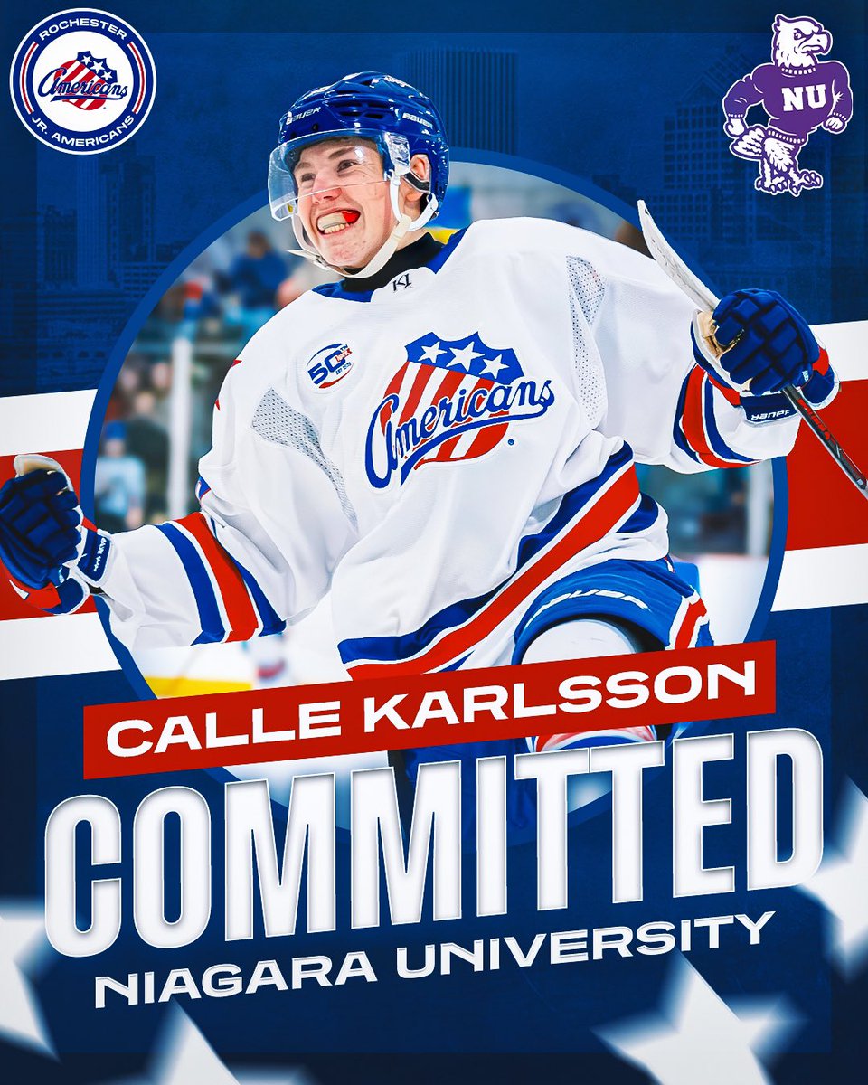 𝐂𝐀𝐋𝐋𝐄 𝐊𝐀𝐑𝐋𝐒𝐒𝐎𝐍 𝐇𝐀𝐒 𝐂𝐎𝐌𝐌𝐈𝐓𝐓𝐄𝐃!!!

A HUGE congratulations to Jr. Americans forward Calle Karlsson for committing to Niagara University to play Division I hockey. 

The Jr. Amerks are immensely proud of this well-deserved achievement. Way to go Calle!
