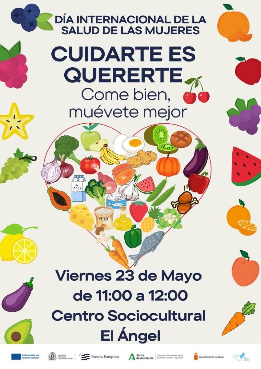 Este viernes, 23 de mayo, de 11:00 a 12:00, en el Centro Sociocultural El Ángel, pásate y aprenderás a comer bien y a moverte convenientemente. Es una actividad convocada con motivo del Día Internacional de la Salud de las Mujeres por el Ayuntamiento de Baza y el AGS Nordeste.