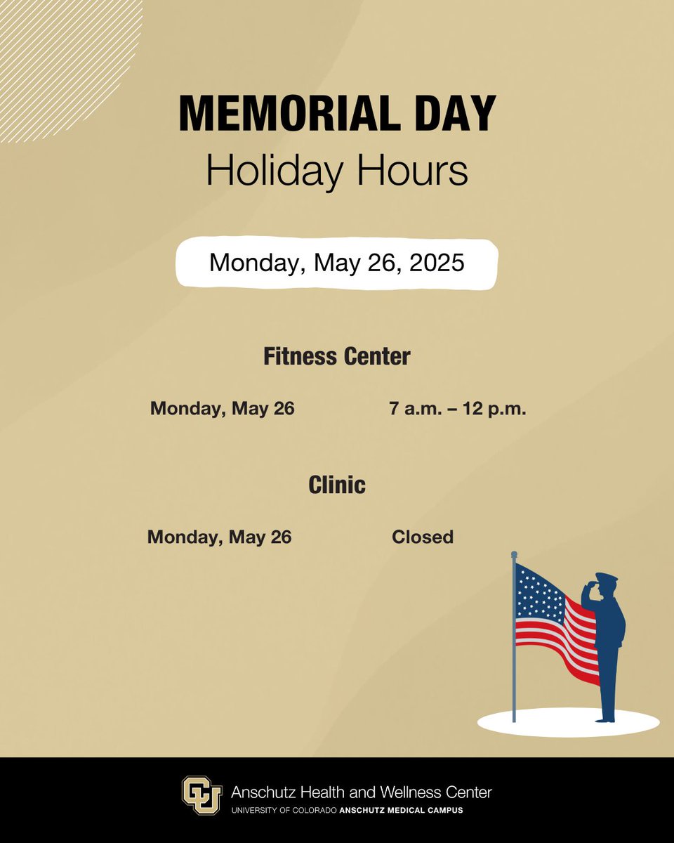 We’re observing Memorial Day with special hours—please check before you visit!
#AHWC #cuanschutz