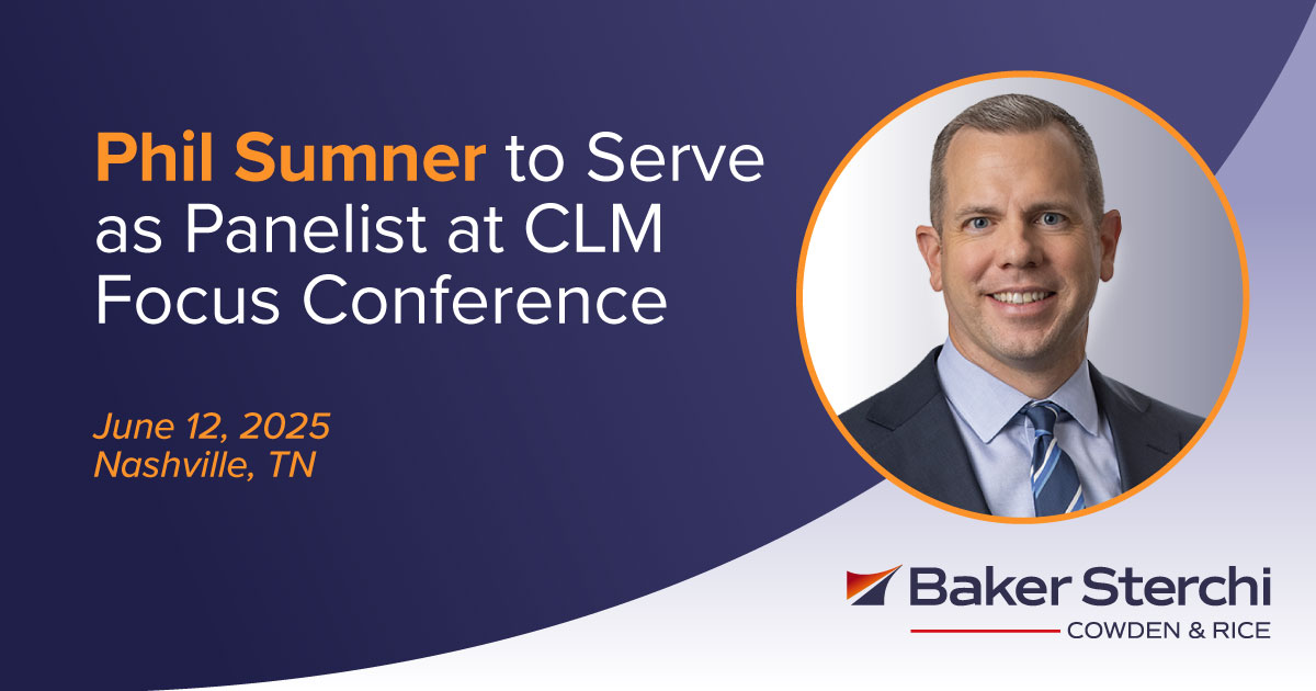 Baker Sterchi Member Phil Sumner will speak at the CLM Focus Conference in Nashville on June 12. He’ll join a panel on time-limited demands, covering statutory defenses and key insurer pitfalls. Read more: conta.cc/3ZvVL3I