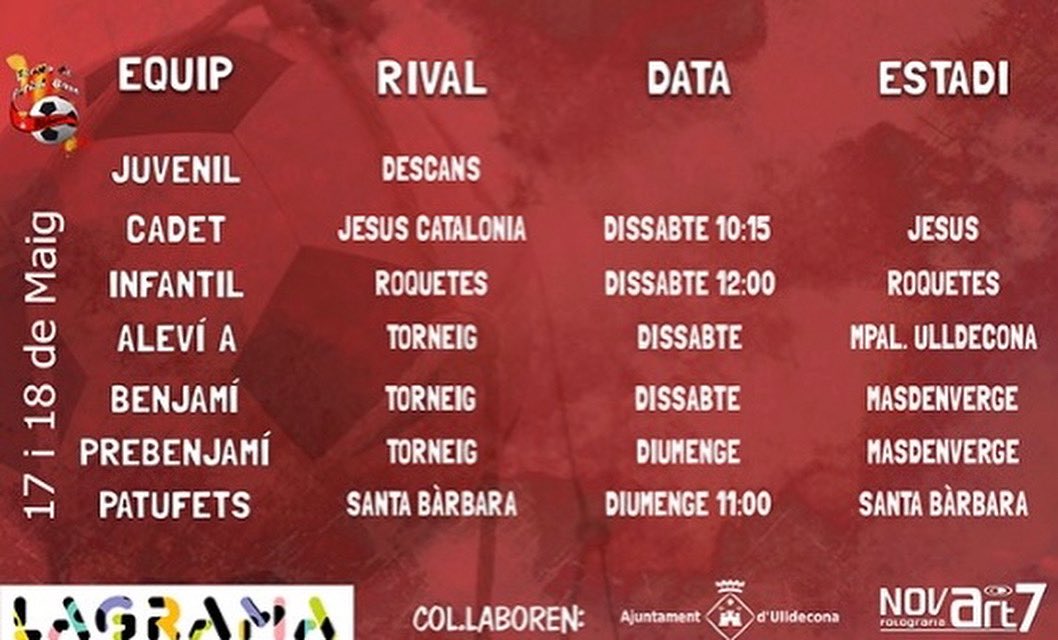 💥⚽️Agenda esportiva de l’EFBU d’aquest cap de setmana⚽️💥