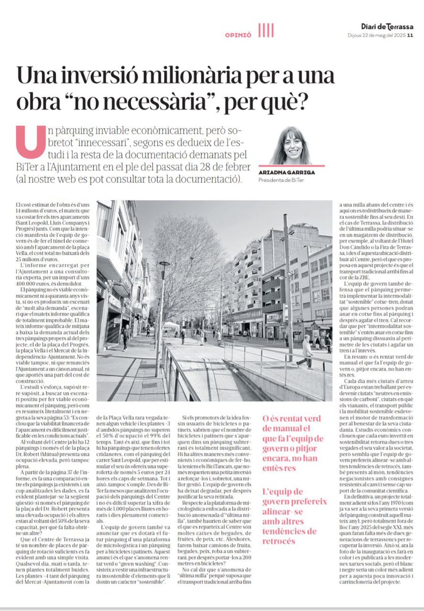 La Mobilitat Sostenible a #Terrassa ja fa un temps que és com un mal acudit. Llegiu aquest article sobre el tema del pàrquing al Portal de Sant Roc de la presidenta de Biter, no té desperdici. Des de <a href="/Comuns_Terrassa/">ComunsTerrassa</a> seguirem atentes demà el ple extraordinari de Mobilitat