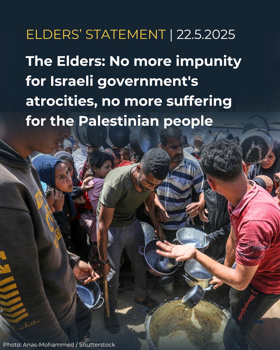 STATEMENT | The Elders call for collective action to end Palestinian suffering in Gaza

“Political leaders have stood by for too long watching the atrocities that the current Israeli government is committing against the Palestinian people.”

Our statement ⬇️

(🧵 1/4)