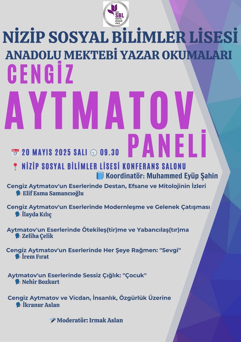 nsblmeclis's tweet photo. Okulumuzda Anadolu Mektebi Yazar Okumaları projesi kapsamında Cengiz Aytmatov paneli düzenlendi.Emeği geçen M. Eyüp ŞAHİN'e ve öğrencilerimize teşekkür ederiz. https://t.co/Q0ZvFcRTYP