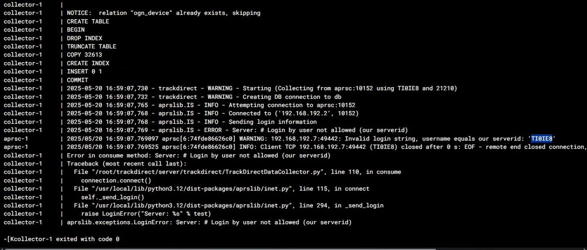 ti3wti's tweet photo. @APRSDirect We have a group of sudents trying to implement a local APRS Direct tracking website in Costa Rica.
we are getting an error when connecting to your aprsc dabase: "Login by user not allowed (our serverid)" .
Any ideas?
Thanks in advance https://t.co/0PCfz5NVFY