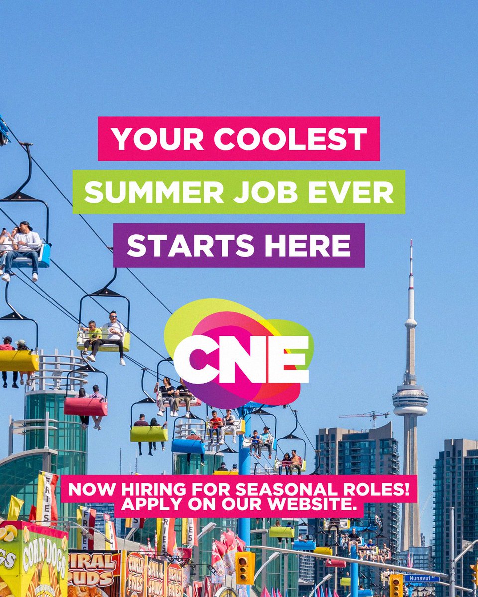 Looking for a fun summer gig? ☀️🎡

The CNE is hiring! Our seasonal event staff roles are now open - come be part of the fun, the food, and the unforgettable moments.

Apply now: bit.ly/4jgo25t
