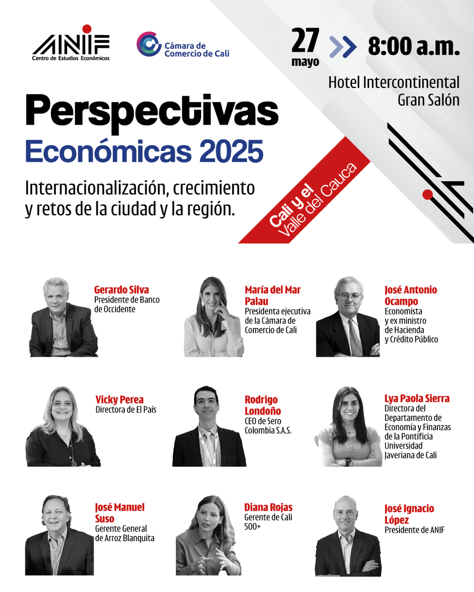 camaracali's tweet photo. No te pierdas el Seminario ANIF un espacio con enfoque académico y participativo que convoca a líderes del sector público y privado para reflexionar de manera conjunta sobre las perspectivas económicas de Colombia, Cali y el Valle del Cauca. https://t.co/dTADM9ZuTu