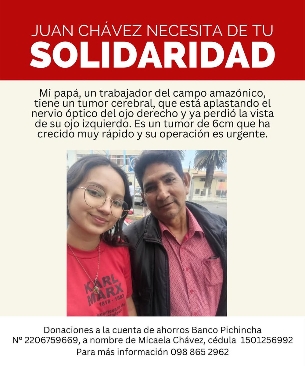 #URGENTE| Nuestra compañera Micaela Chávez, presidenta nacional de la JRE, junto a su familia atraviesan un momento complicado. Invitamos a todos los amigos, compañeros que se puedan sumar con una contribución solidaria para la operación de su papá.