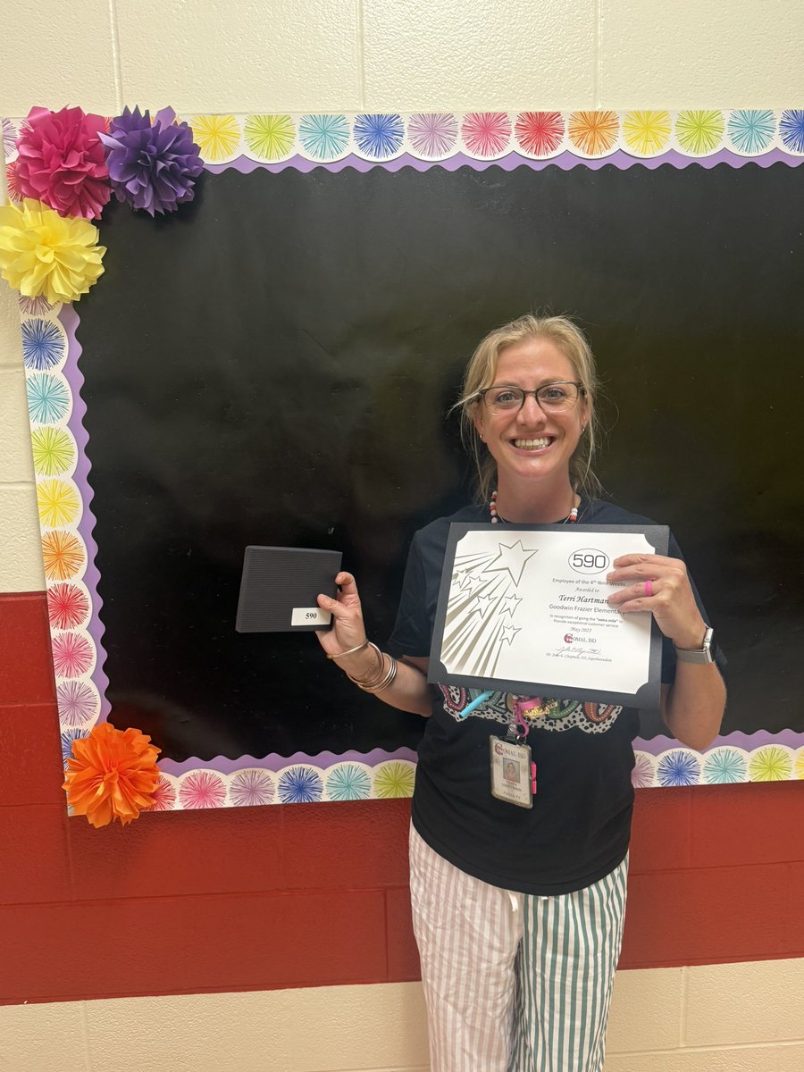 Congratulations to Ms. Terri  Hartman, 2nd grade teacher, for receiving the CISD 590 award for the 4th Nine weeks!  Thank you for always going above and beyond for GFES!

#togetherwecultivate
#togetherwecultivate
#GrowingGreatness