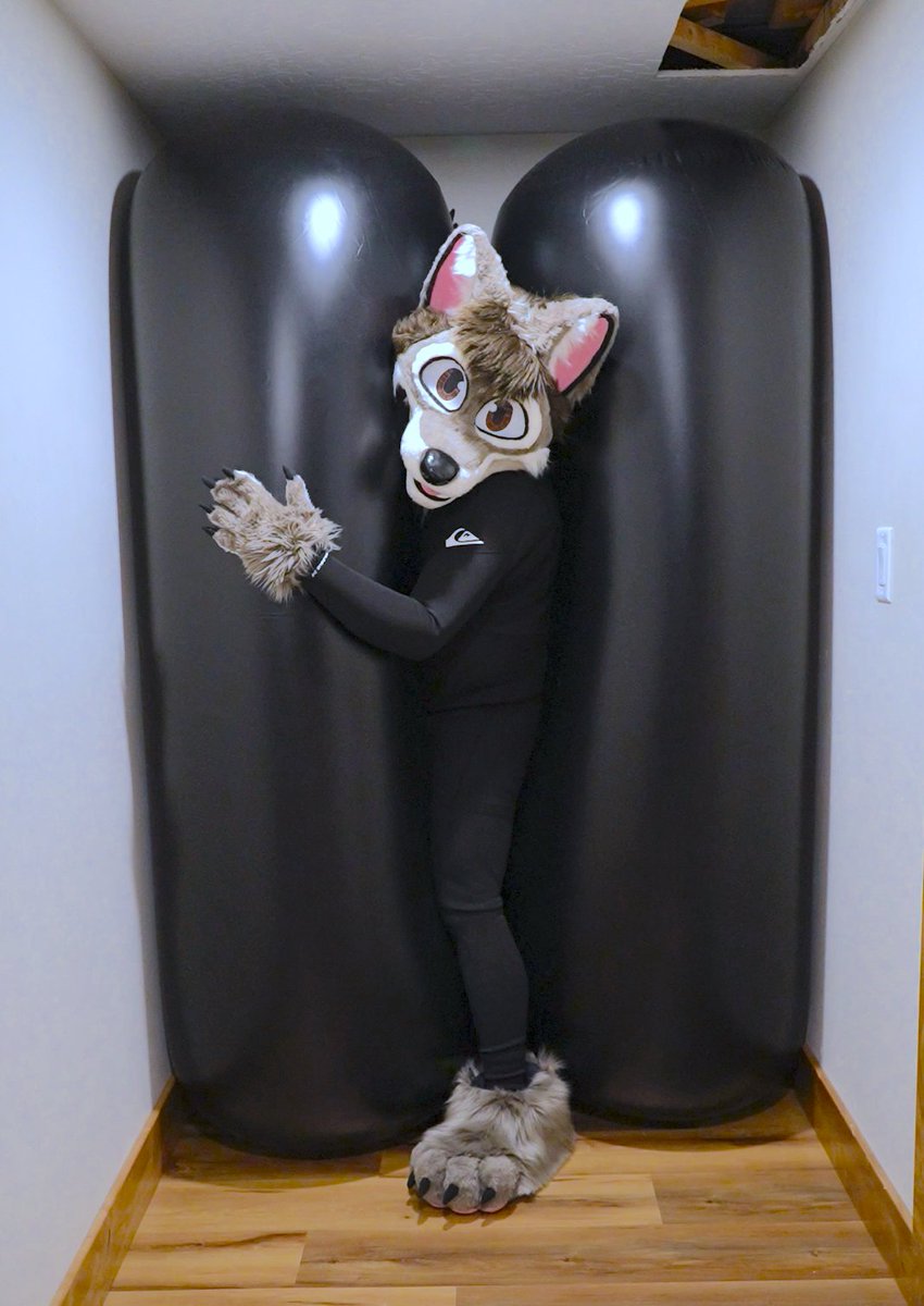 NullieTimber's tweet image. I bought two polymurr blimps just for making a bondage suit but I decided to used them just to squeeze in the hallway.

Polymurr blimps from @CandyCoatedPVC
Still waiting for the ring from @PhenodToy