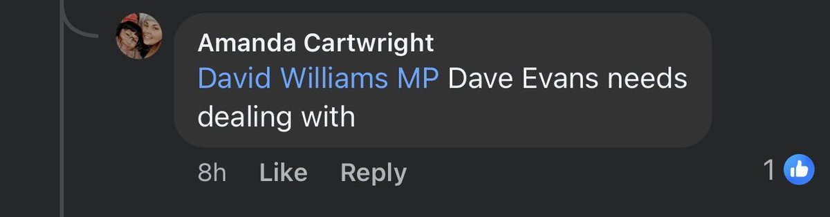 Dave Evans (@daveevans188) on Twitter photo Question for <a href="/UKLabour/">The Labour Party</a> . This comment from disgraced former Kidsgrove town mayor Amanda seems to have a threatening under tone.
On the page of MP <a href="/DavidWilliamsMP/">David Williams MP</a>
Is it ok to threaten political opponents? Question for <a href="/UKLabour/">The Labour Party</a> . This comment from disgraced former Kidsgrove town mayor Amanda seems to have a threatening under tone.
On the page of MP <a href="/DavidWilliamsMP/">David Williams MP</a>
Is it ok to threaten political opponents?
