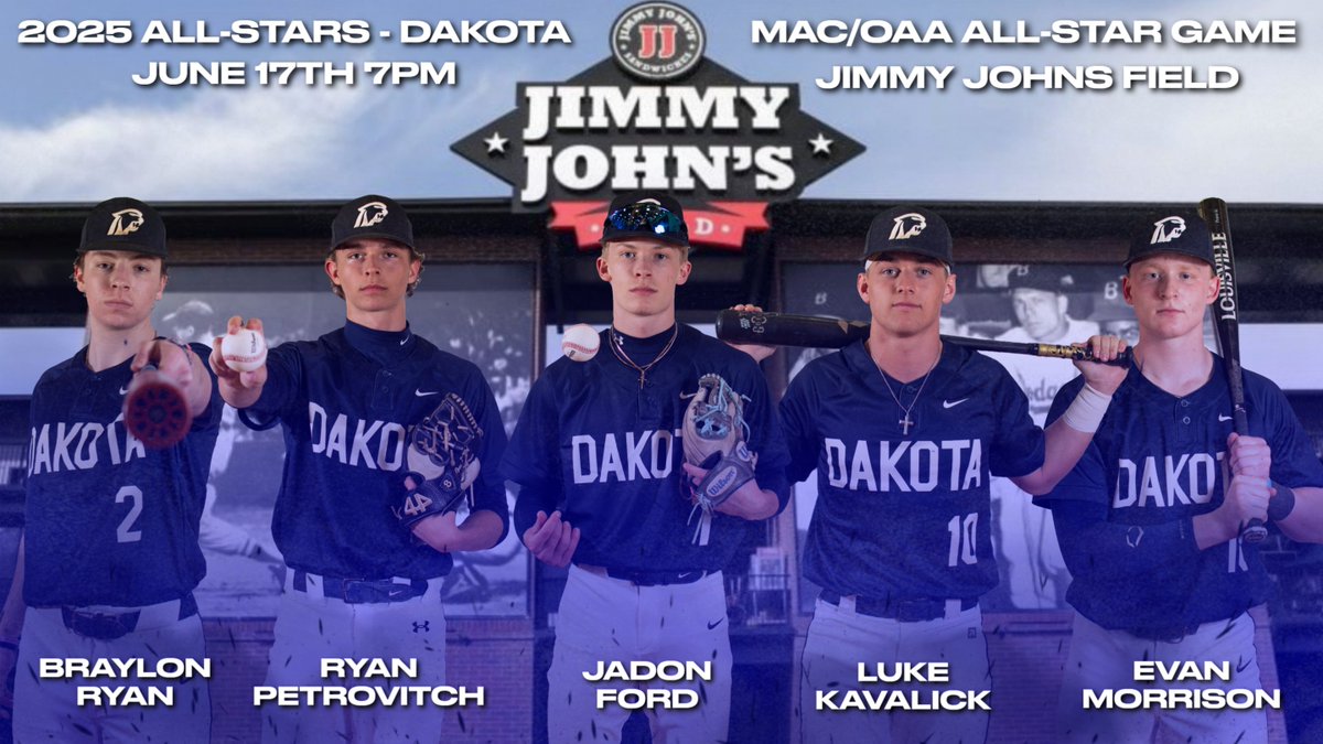 Dakota Baseball (@dakotabaseball) on Twitter photo Congratulations to <a href="/BraylonRyan2/">Braylon Ryan</a> <a href="/PetrovitchRyan/">Ryan Petrovitch</a> <a href="/JadonFord7/">Jadon Ford</a> <a href="/LukeKavalick/">Luke Kavalick</a> <a href="/EvanMorrison_/">Evan Morrison ✞</a> for being selected to the 2025 MAC/OAA All Star Game at Jimmy Johns Park!
<a href="/MIPrepZoneMD/">MIPrepZone Macomb</a>
<a href="/MAC_OAA_ASG/">MACvsOAAallstar</a>
<a href="/Dakota_Cougars/">Dakota HS Athletics</a>
<a href="/ColdWeatherBats/">Cold Weather Bats</a>
<a href="/PrepBaseballMI/">Prep Baseball Michigan</a> Congratulations to <a href="/BraylonRyan2/">Braylon Ryan</a> <a href="/PetrovitchRyan/">Ryan Petrovitch</a> <a href="/JadonFord7/">Jadon Ford</a> <a href="/LukeKavalick/">Luke Kavalick</a> <a href="/EvanMorrison_/">Evan Morrison ✞</a> for being selected to the 2025 MAC/OAA All Star Game at Jimmy Johns Park!
<a href="/MIPrepZoneMD/">MIPrepZone Macomb</a>
<a href="/MAC_OAA_ASG/">MACvsOAAallstar</a>
<a href="/Dakota_Cougars/">Dakota HS Athletics</a>
<a href="/ColdWeatherBats/">Cold Weather Bats</a>
<a href="/PrepBaseballMI/">Prep Baseball Michigan</a>
