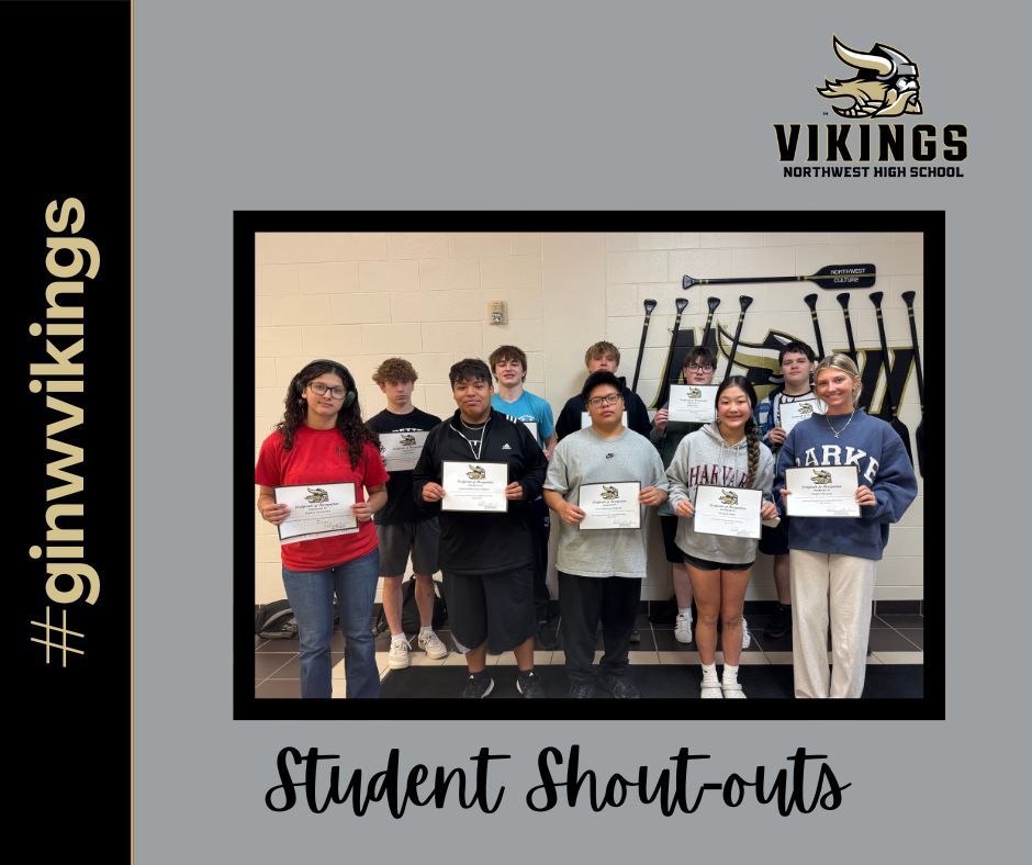 Let's close out the 2024-2025 school year with some student shout-outs!  Congratulations to these recipients!

Be sure to follow our socials for reminders, summer events and more throughout the summer!

It's a great year to be a Viking! #ginwvikings