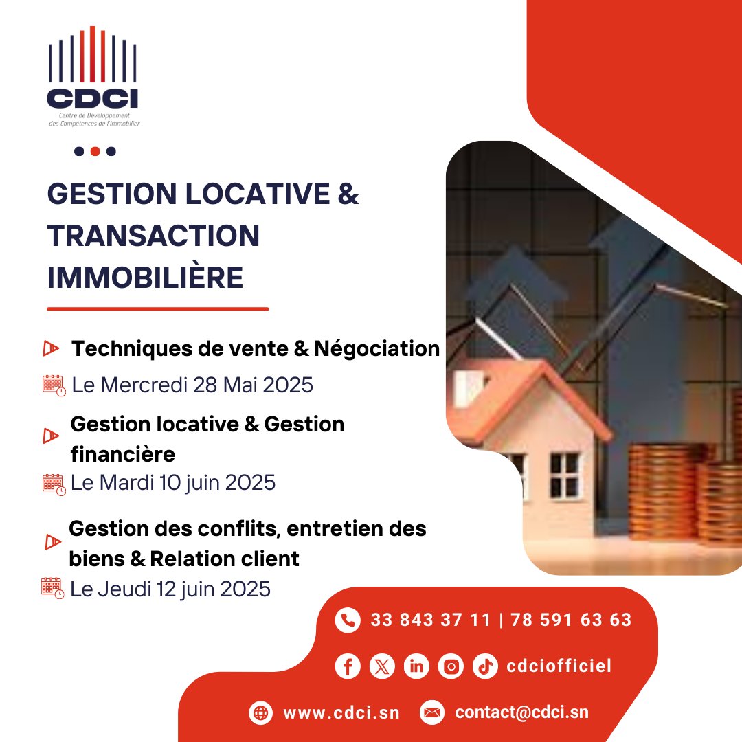 cdcisn's tweet photo. Professionnels de l'immobilier, boostez vos compétences avec nos modules pratiques animés par des experts du secteur 
#FormationImmobilier #CDCI #ProfessionnelsImmo #ImmobilierSénégal #Compétences #VenteImmobilière #GestionLocative #RelationClient https://t.co/gwm4k7QRgx