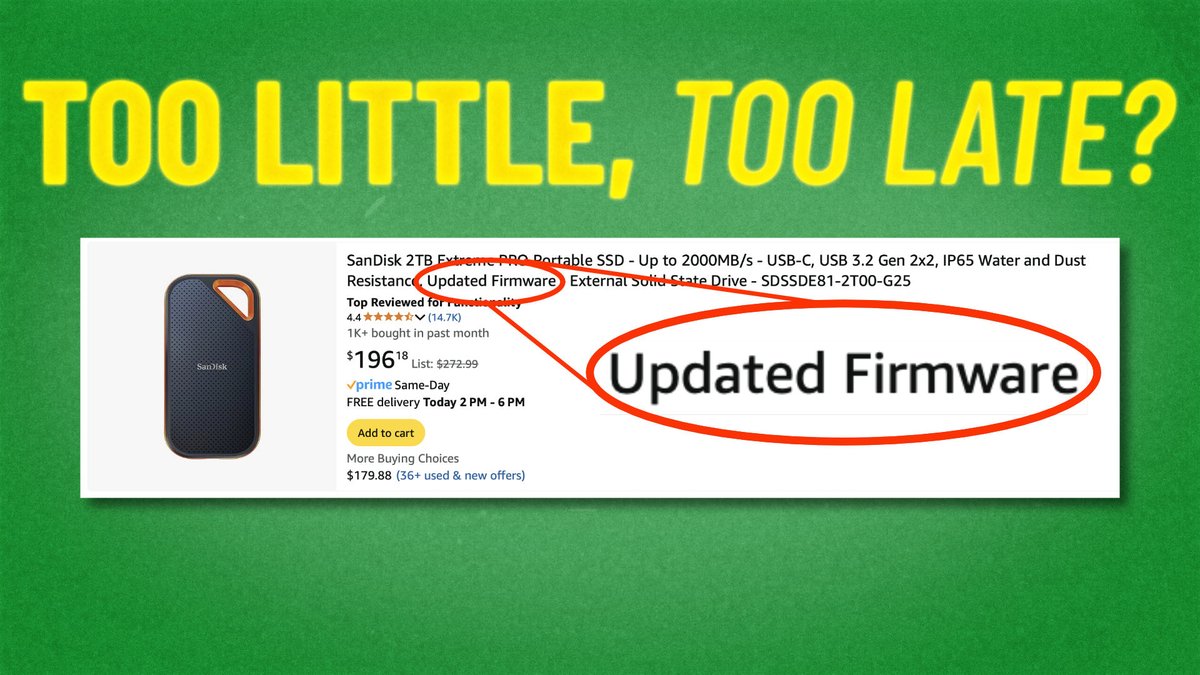 I've mentioned the controversy around the SanDisk Extreme Pro SSD in a past video. Remember when The Verge reported on a drive failing &amp; they lost a ton of footage? SanDisk is touting “Updated Firmware” - would you buy one for $200 on sale?

Take a look 👉 geni.us/WDPro2TB
