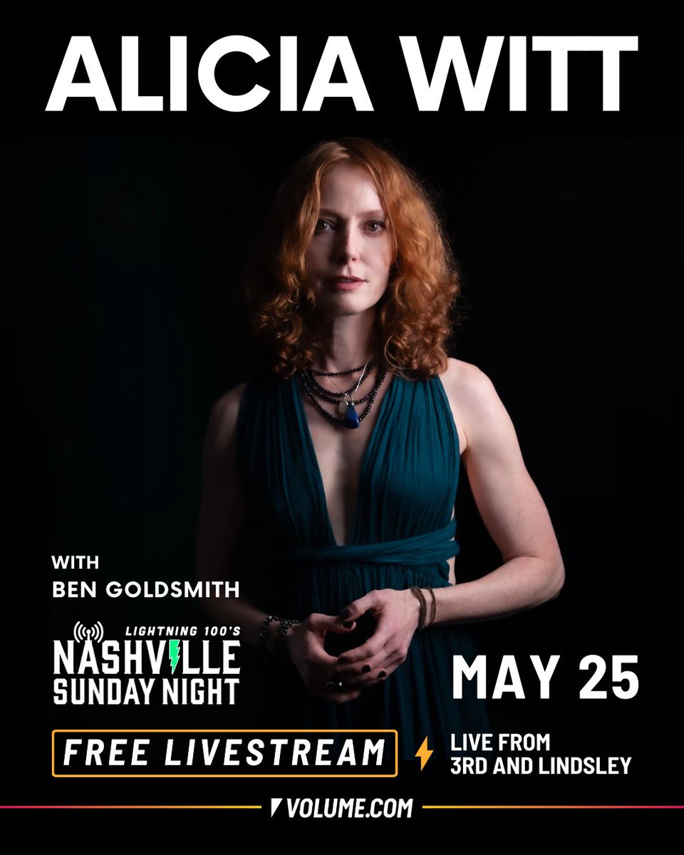 Volume.com (@getonvolume) on Twitter photo Kick back and let Nashville come to you 🎶
@AliciaWitty & #BenGoldsmith are bringing the heat TONIGHT at 7pm CT – only on <a href="/GetOnVolume/">Volume.com</a> live from @lightning100's #NashvilleSundayNight at <a href="/3rdandLindsley/">3rd and Lindsley</a>!
Get your free livestream ticket here: bit.ly/NSN-AliciaWitt Kick back and let Nashville come to you 🎶
@AliciaWitty & #BenGoldsmith are bringing the heat TONIGHT at 7pm CT – only on <a href="/GetOnVolume/">Volume.com</a> live from @lightning100's #NashvilleSundayNight at <a href="/3rdandLindsley/">3rd and Lindsley</a>!
Get your free livestream ticket here: bit.ly/NSN-AliciaWitt