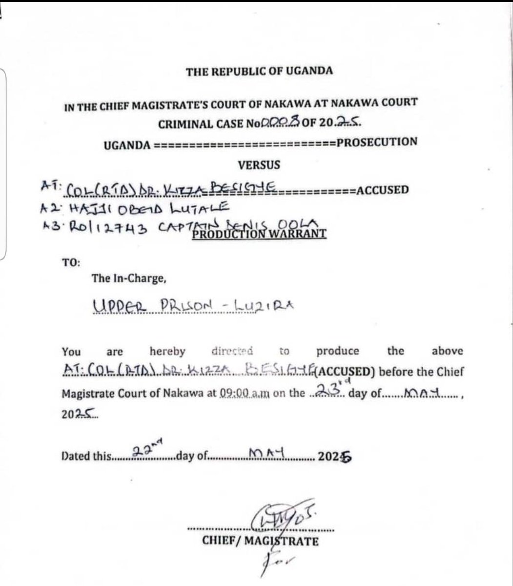 Harold Kaija Official (@kaijaharold) on Twitter photo In a suspicious turn of events, <a href="/kizzabesigye1/">Kifefe Kizza-Besigye</a> had been called to court tomorrow Friday at 9:00am. <a href="/Katonga311/">PEOPLE'S FRONT FOR FREEDOM (PFF)- KATONGA</a> In a suspicious turn of events, <a href="/kizzabesigye1/">Kifefe Kizza-Besigye</a> had been called to court tomorrow Friday at 9:00am. <a href="/Katonga311/">PEOPLE'S FRONT FOR FREEDOM (PFF)- KATONGA</a>