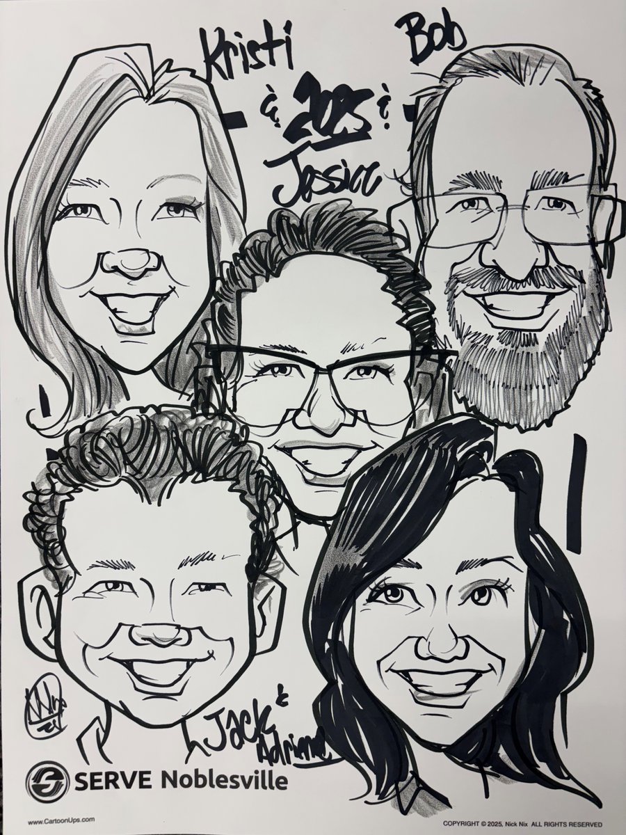 NoblesvilleCOC's tweet image. Our chamber staff joined other area non-profits at yesterday's Longest Table lunch with Serve Noblesville! We saw many chamber members, while 40 nonprofits came together to make connections & continue to make our community stronger. The caricature drawing was a fun added bonus!