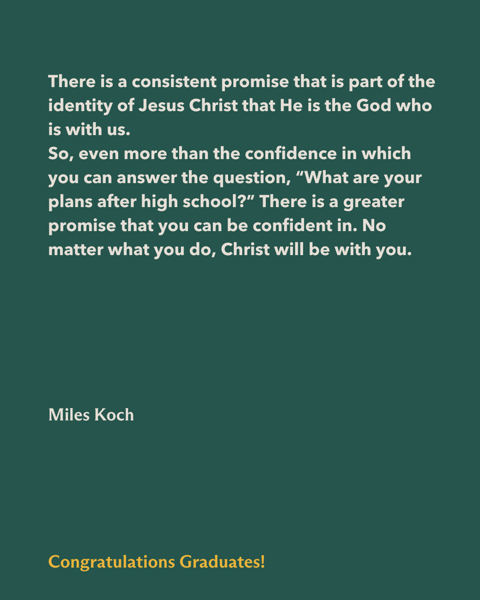 Congratulations class of 2025! Whatever your path—college, work, trade school, a gap year, or even underwater basket weaving—the most important thing is this: Christ will be with you every step of the way. - Miles Koch

Read the whole blog post at crosspointchurch.com/blog