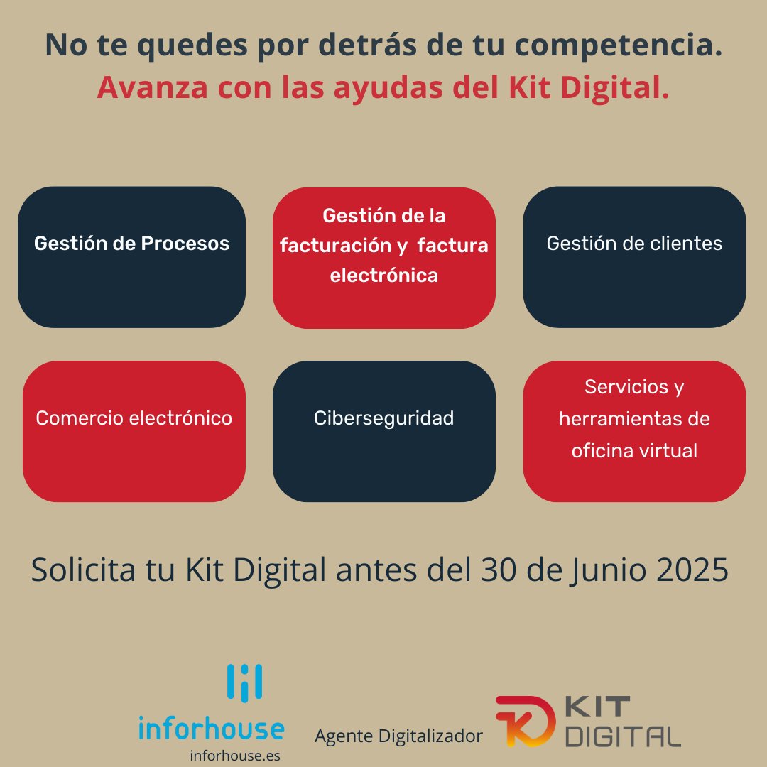 🚨Sólo te queda 1 mes!! Si aún no has solicitado tu #KitDigital, ¿a qué esperas?

👉Pídenos información: forms.gle/f2G8SCGDmMAh2d…

#somosInforhouse #máscercadeTI