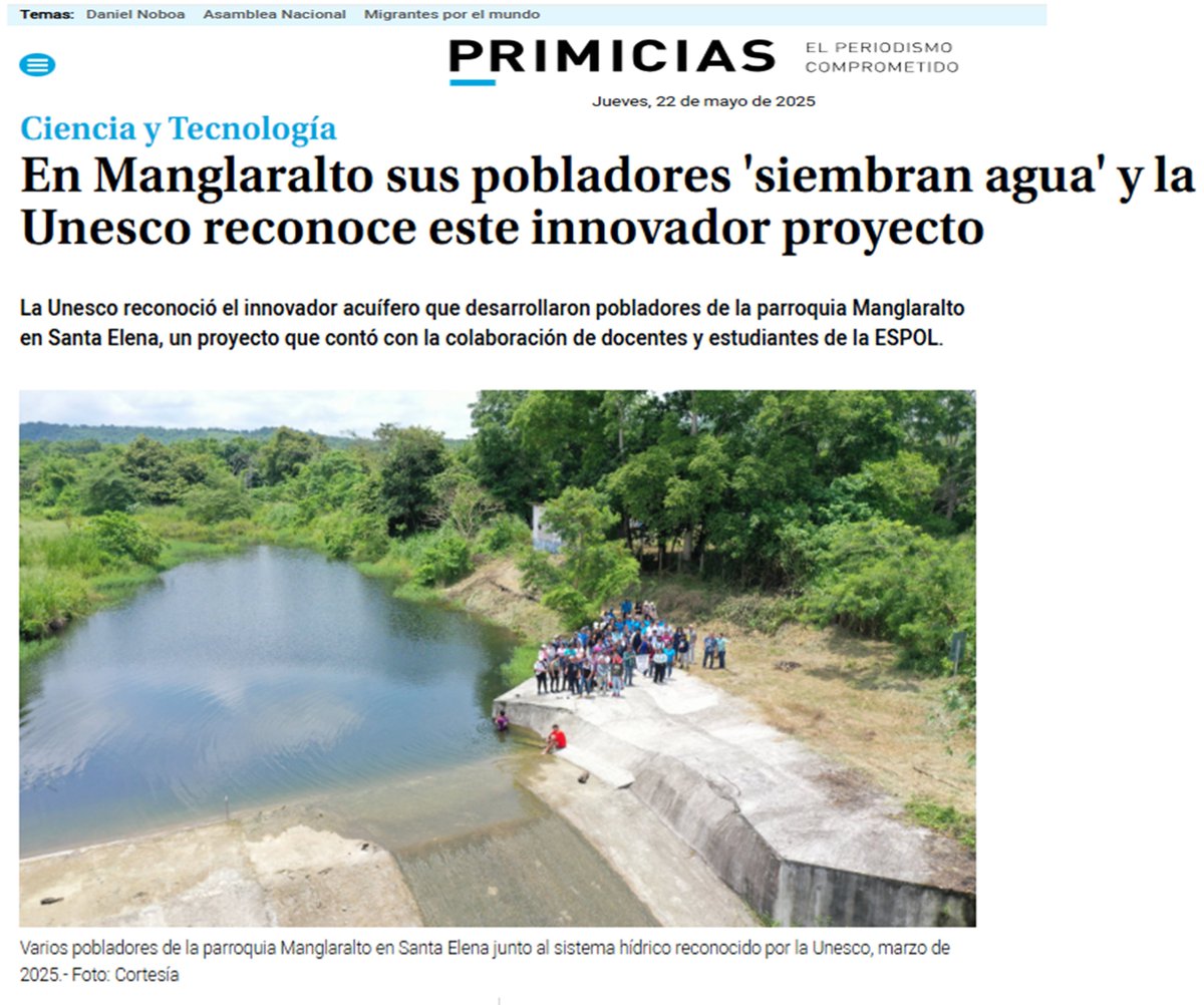 #ReconocimientosCipat I Medio informativo PRIMICIAS destaca proyecto de Vinculación de ESPOL que logra reconocimiento de UNESCO.
Conoce más aquí: primicias.ec/ciencia-tecnol…