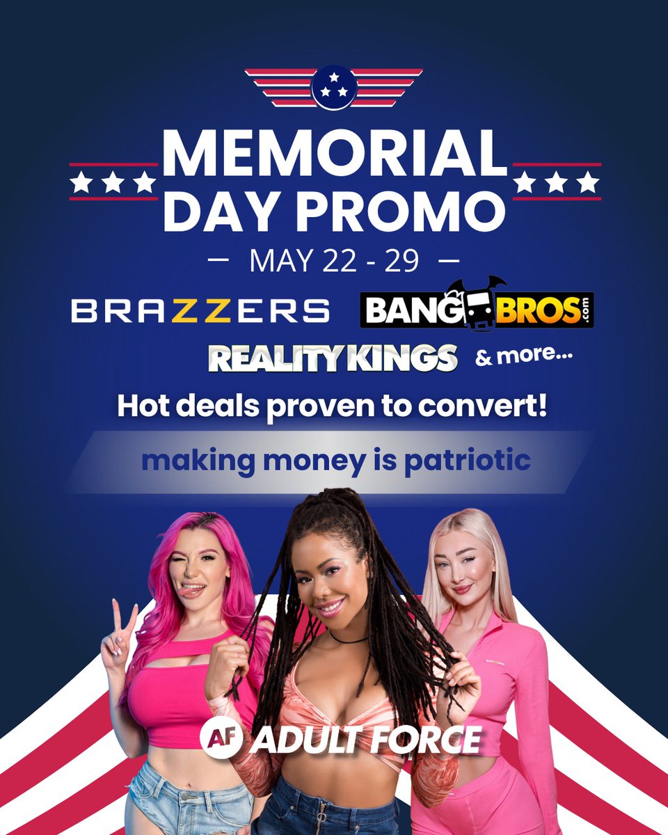 🦅Memorial Day = Long Weekend = $$ 🇺🇸

This Memorial Day, we’re turning up the heat with an exclusive offer you won’t find anywhere else — only with AdultForce! 🔥

Sign in, grab your links, and start promoting today! adultforce.com/blog.html?utm_…