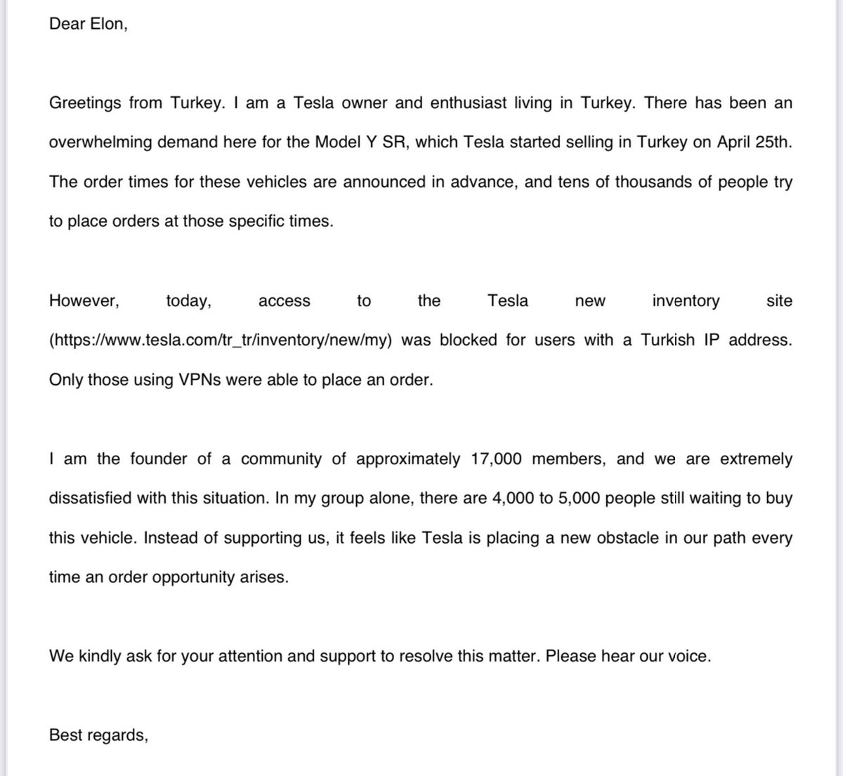 Dear Elon message form Türkiye. Please read this letter <a href="/elonmusk/">Elon Musk</a> <a href="/Tesla/">Tesla</a> <a href="/teslaeurope/">Tesla Europe & Middle East</a>